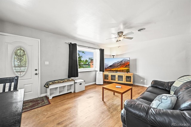 3306 S Logan St, Englewood, CO 80113 - living room featuring ceiling fan and wood finished floors