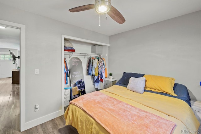1944 Carmel Dr, Colorado Springs, CO 80910 - bedroom featuring wood finished floors, a closet, and a ceiling fan