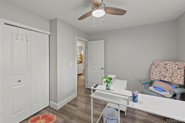 1944 Carmel Dr, Colorado Springs, CO 80910 - office area featuring wood finished floors and ceiling fan