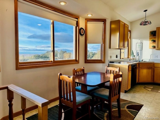 dining space with sink