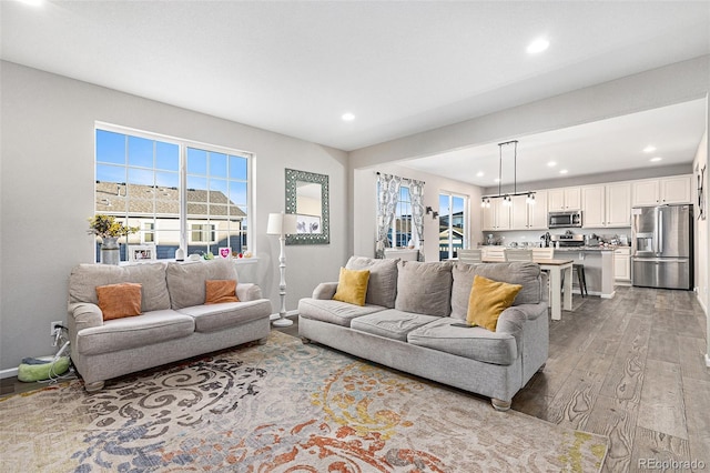 living room with light hardwood / wood-style flooring