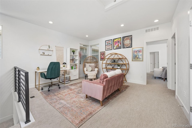 21482 E 60th Ave, Aurora, CO 80019 - living area with carpet, recessed lighting, baseboards, and an office area