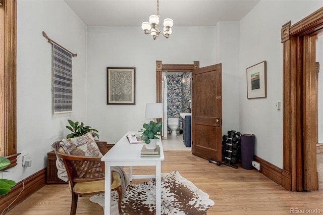 2719 W 32nd Ave, Denver, CO 80211 - office area featuring a chandelier and light wood-type flooring