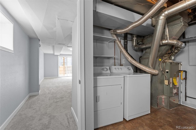 washroom with carpet and washer and clothes dryer