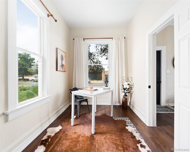 office with dark wood-type flooring