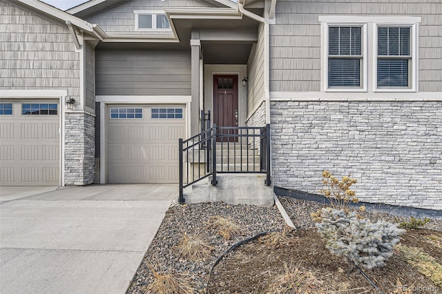 property entrance with a garage