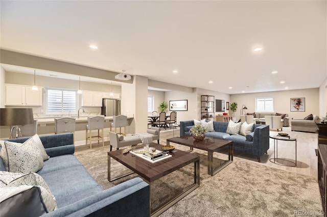 living room with sink