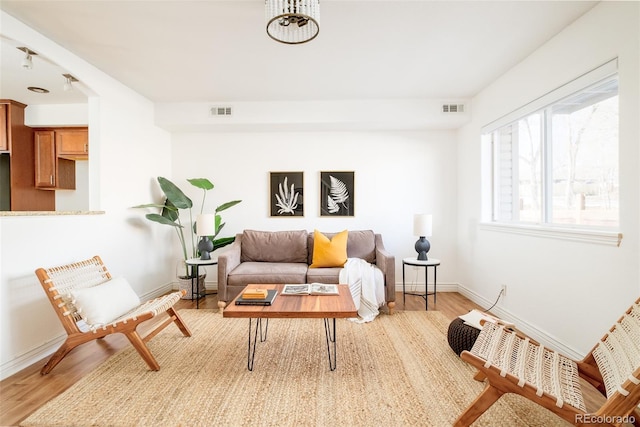 living room featuring light wood-type flooring