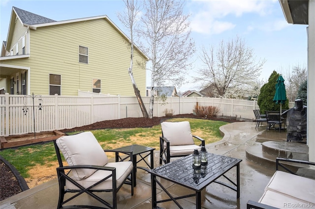 5861 Mt Shadows Blvd, Firestone, CO 80504 - fenced backyard featuring a patio area and an outdoor hangout area