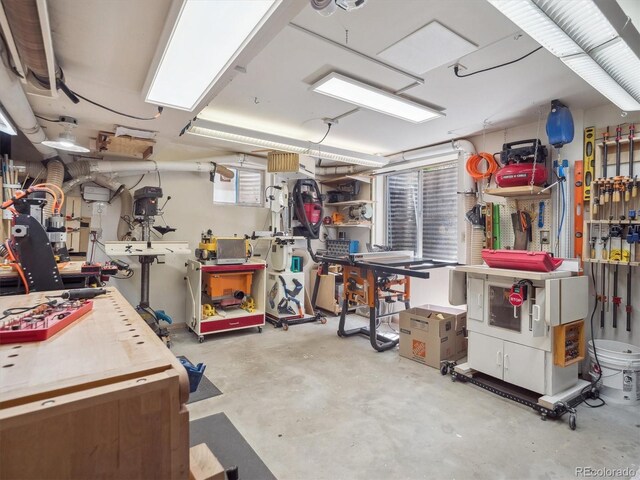 garage featuring a workshop area