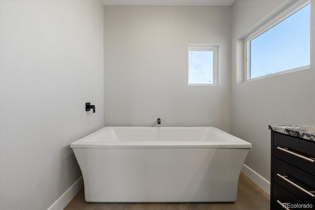 bathroom with vanity and a tub