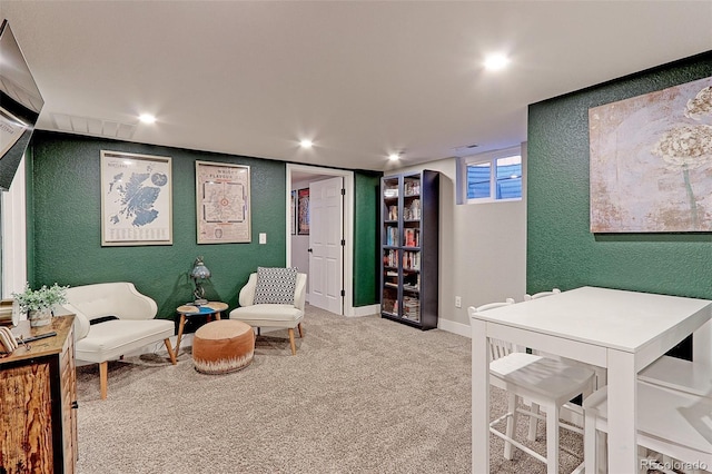 2337 S Franklin St, Denver, CO 80210 - sitting room featuring a textured wall, carpet flooring, and recessed lighting