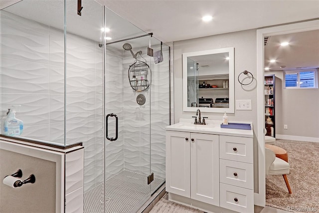 2337 S Franklin St, Denver, CO 80210 - full bath with a shower stall, vanity, and recessed lighting