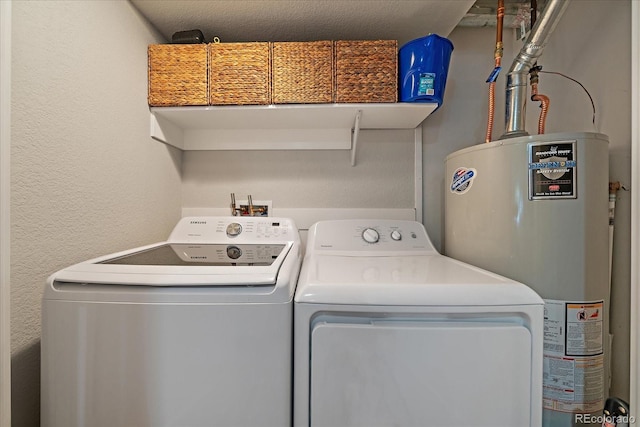 2865 S Cherry Way, Denver, CO 80222 - laundry area with water heater, washing machine and clothes dryer, and a textured wall