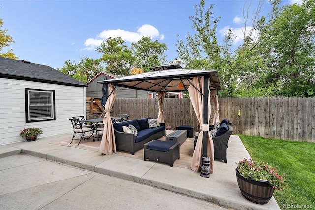 2865 S Cherry Way, Denver, CO 80222 - fenced backyard featuring an outdoor living space, a gazebo, a patio area, and outdoor dining space