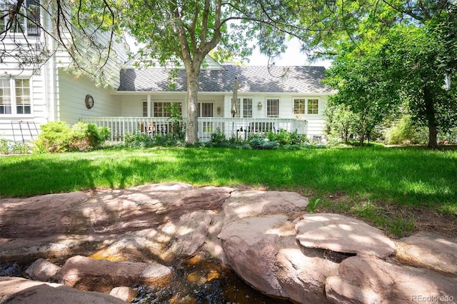 rear view of property with a lawn