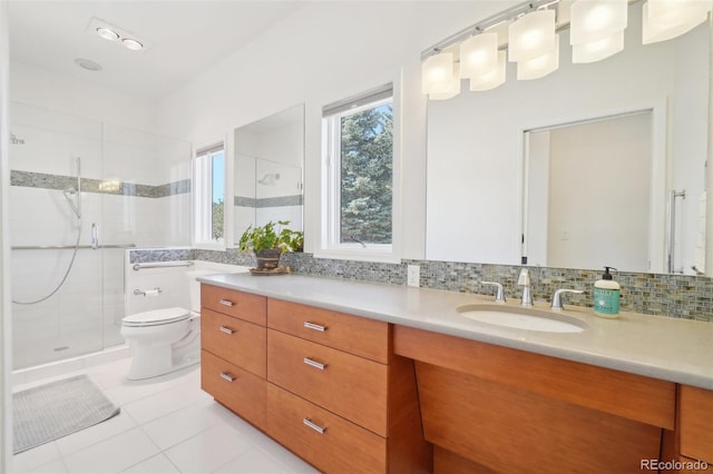 700 Apple Ridge Rd, Lyons, CO 80540 - bathroom with tile patterned flooring, toilet, a stall shower, and vanity