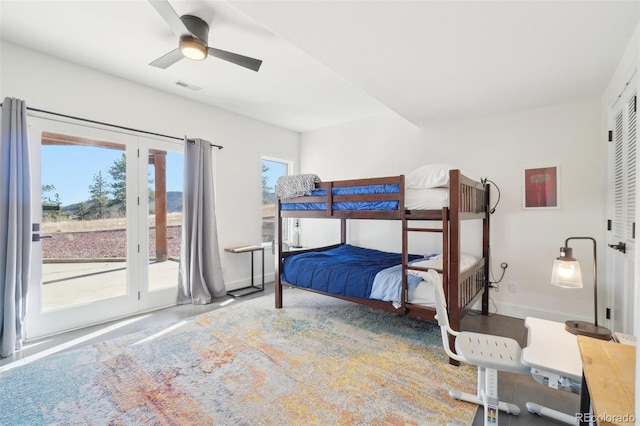 700 Apple Ridge Rd, Lyons, CO 80540 - bedroom with access to outside, baseboards, a ceiling fan, and french doors