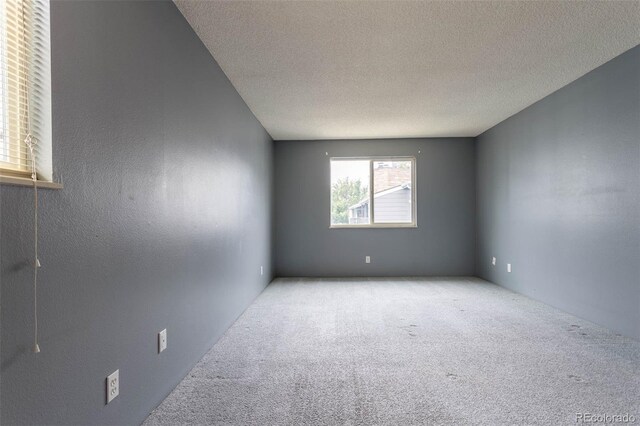 spare room with a textured ceiling and carpet