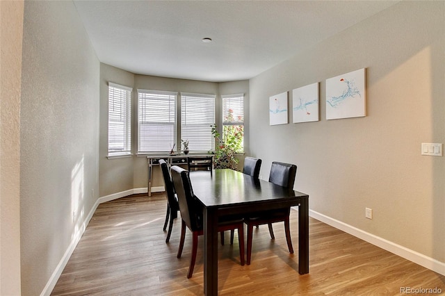dining room with baseboards, a healthy amount of sunlight, and light wood-type flooring