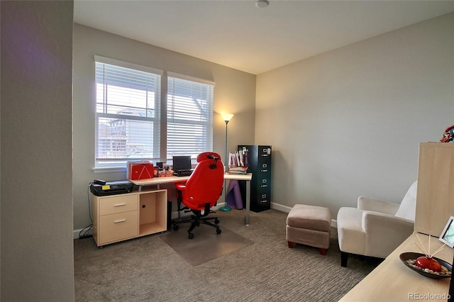carpeted office space with baseboards
