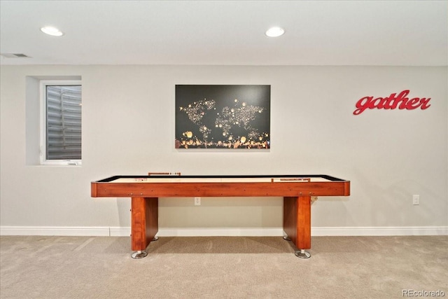 playroom with baseboards, carpet floors, and recessed lighting