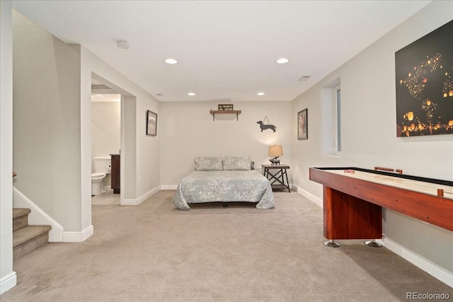 interior space with baseboards, carpet flooring, and recessed lighting