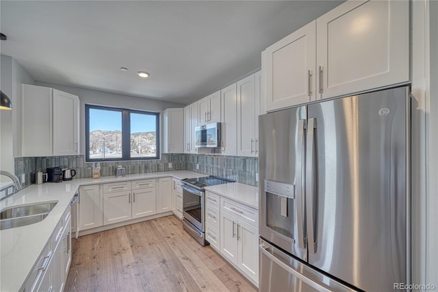 kitchen featuring white cabinetry, stainless steel appliances, and a sink