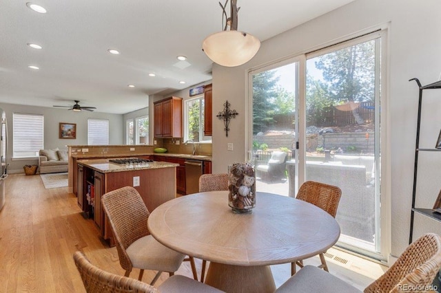 3102 Fox Sedge Pl, Highlands Ranch, CO 80126 - dining space featuring light wood-style floors, recessed lighting, and a ceiling fan