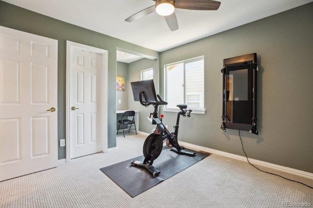 3102 Fox Sedge Pl, Highlands Ranch, CO 80126 - workout room with ceiling fan, carpet floors, and baseboards