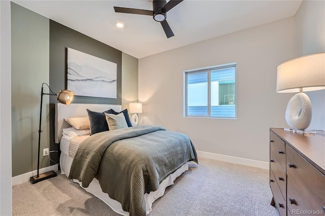 15290 W 69th Pl, Arvada, CO 80007 - bedroom featuring light colored carpet, ceiling fan, and recessed lighting