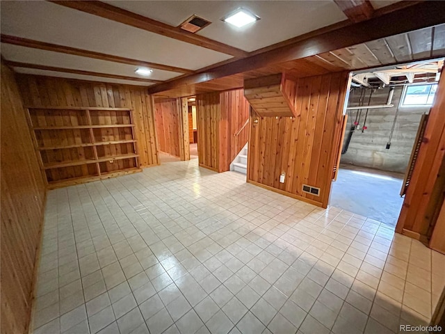660 Wolff St, Denver, CO 80204 - below grade area featuring wooden walls and stairs