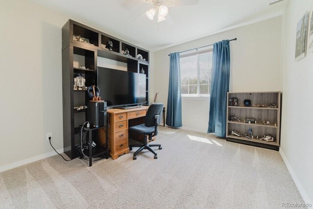15389 E 99th Way, Commerce City, CO 80022 - carpeted office space featuring ceiling fan and baseboards
