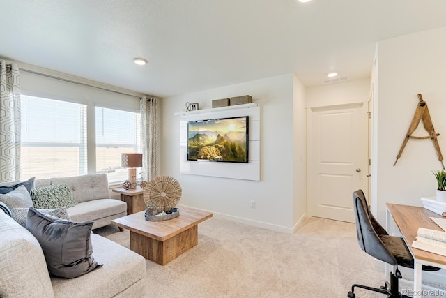18726 E 99th Ave, Commerce City, CO 80022 - living area with light carpet, recessed lighting, and an office area
