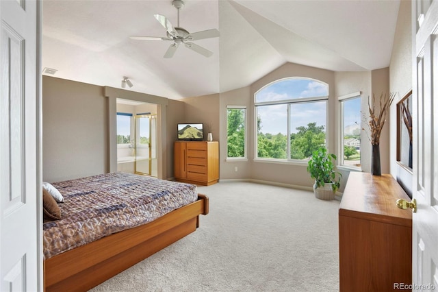 15962 W 70th Dr, Arvada, CO 80007 - carpeted bedroom with lofted ceiling and ceiling fan