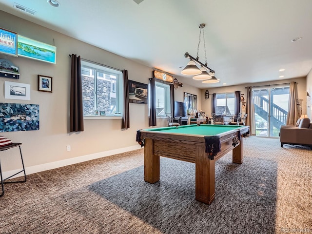 7845 S Flat Rock Way, Aurora, CO 80016 - playroom featuring carpet, pool table, and recessed lighting