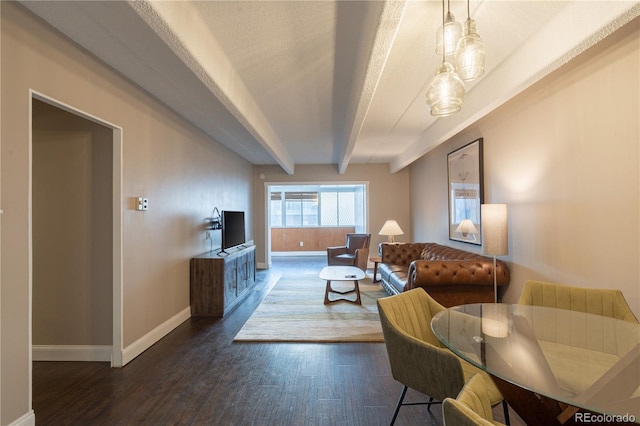 1255 N Ogden St Unit 305, Denver, CO 80218 - living room featuring wood finished floors and beam ceiling