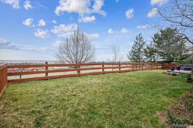 view of yard with a fenced backyard