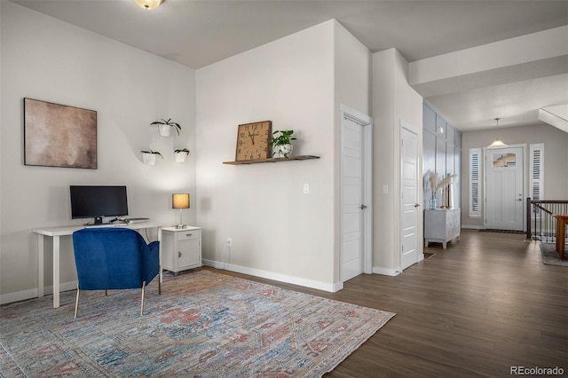 office featuring wood finished floors and baseboards