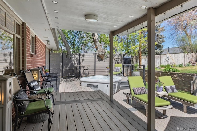deck featuring a fenced backyard