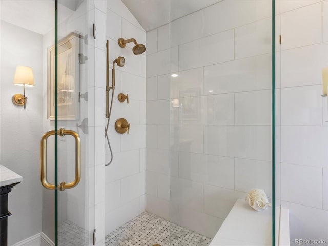 bathroom with a stall shower