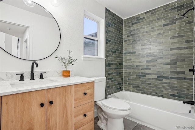 full bathroom with vanity, tile patterned floors, shower / bathing tub combination, and toilet