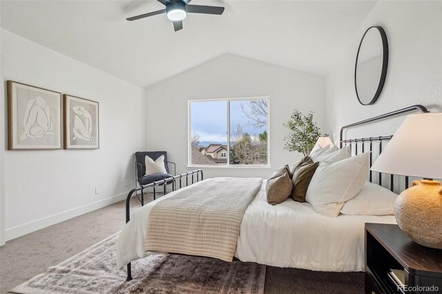 1057 English Sparrow Trl, Highlands Ranch, CO 80129 - bedroom with carpet floors, baseboards, a ceiling fan, and vaulted ceiling