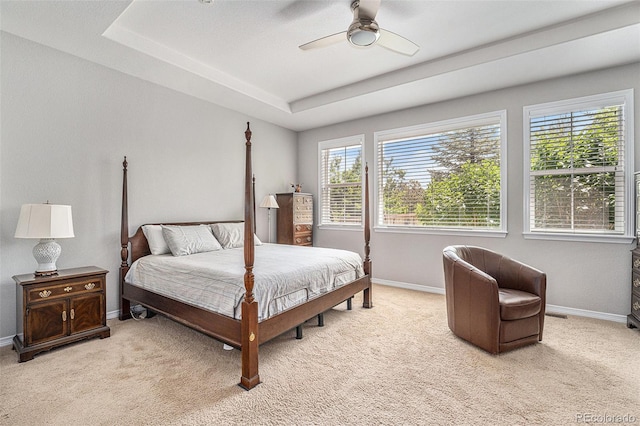 10994 Shadowbrook Cir, Highlands Ranch, CO 80130 - bedroom with multiple windows, light carpet, and a raised ceiling