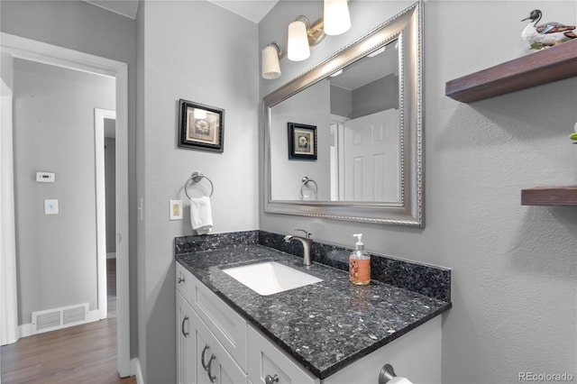 bathroom featuring hardwood / wood-style flooring and vanity