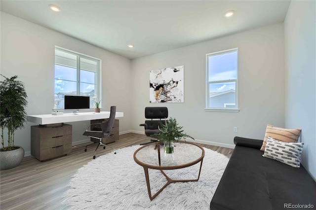 office featuring light hardwood / wood-style floors and a wealth of natural light