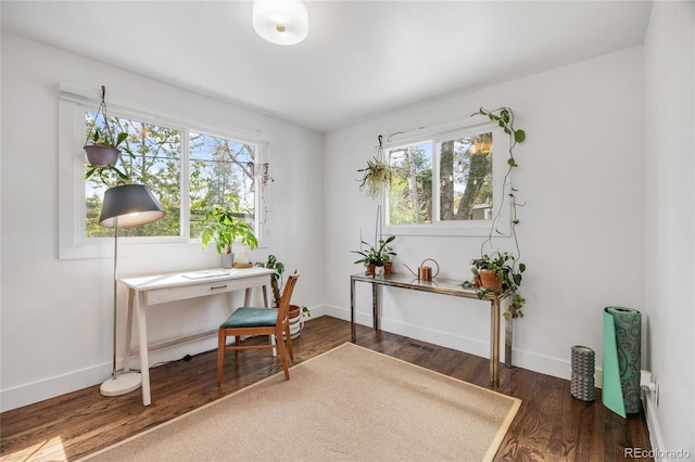 1380 S Dahlia St, Denver, CO 80222 - office area with plenty of natural light, baseboards, and wood finished floors