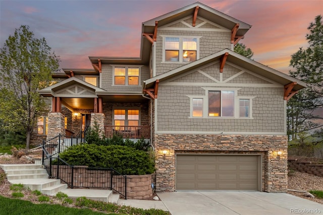 craftsman inspired home featuring a garage