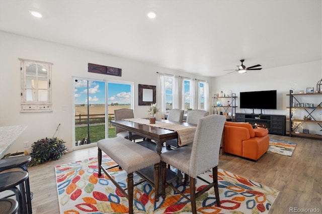 353 Raven Ln, Johnstown, CO 80534 - dining area featuring wood finished floors, a ceiling fan, and recessed lighting