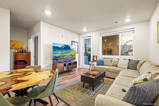 living room with hardwood / wood-style flooring